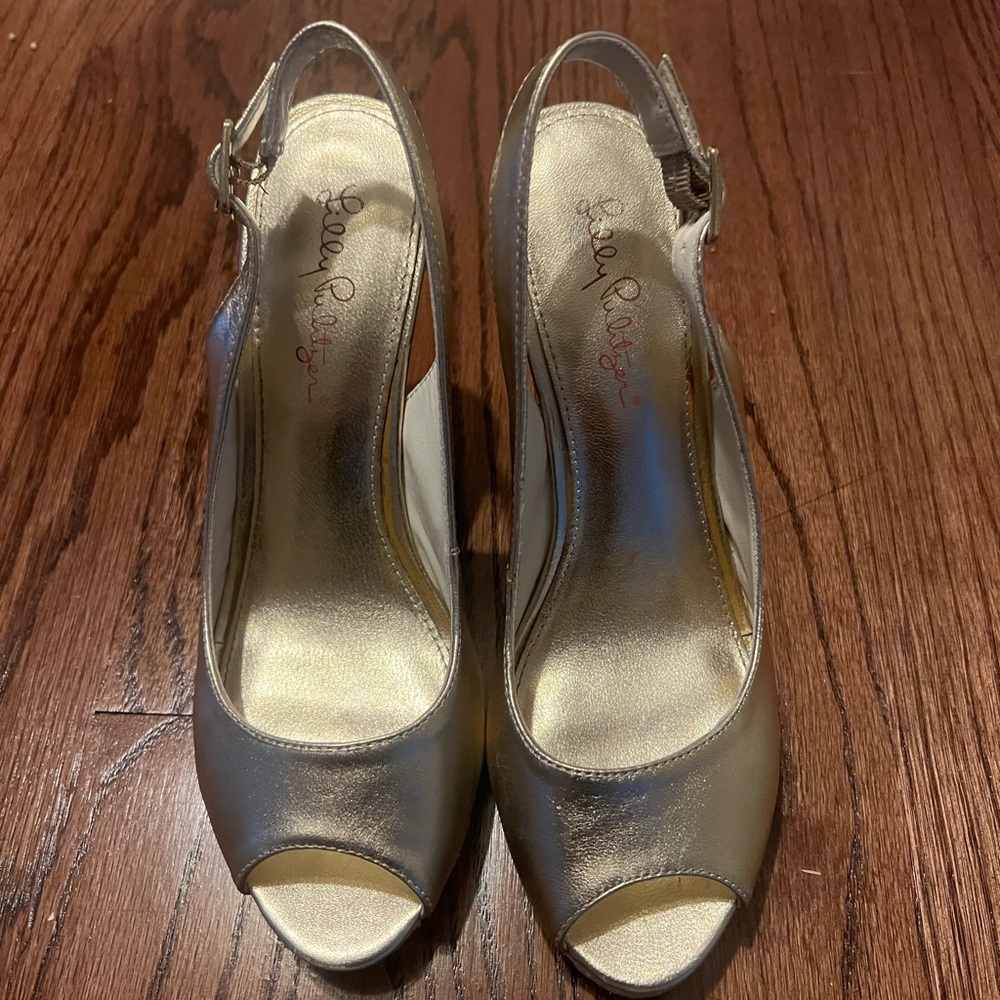 Lilly Pulitzer Metallic Gold Peep-Toe Heels